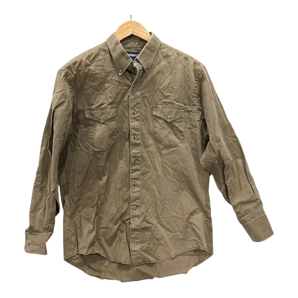 Vintage Wrangler Cowboy Cut Long Tails Shirt Men's L 16.5 35 Tan Brown USA